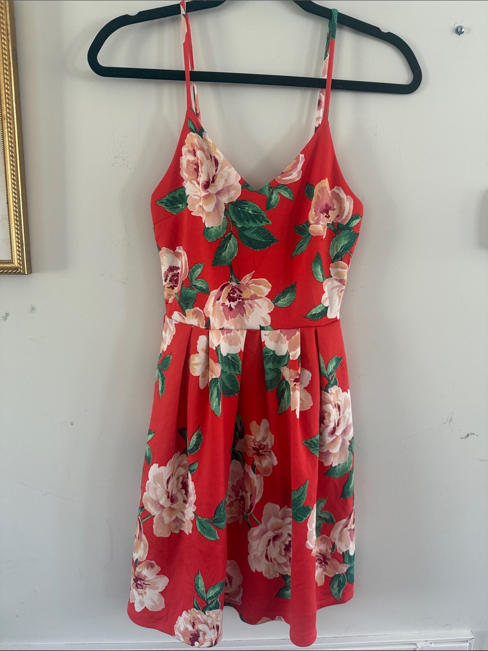 Monteau Red Floral Spaghetti-Strap Mini Dress
